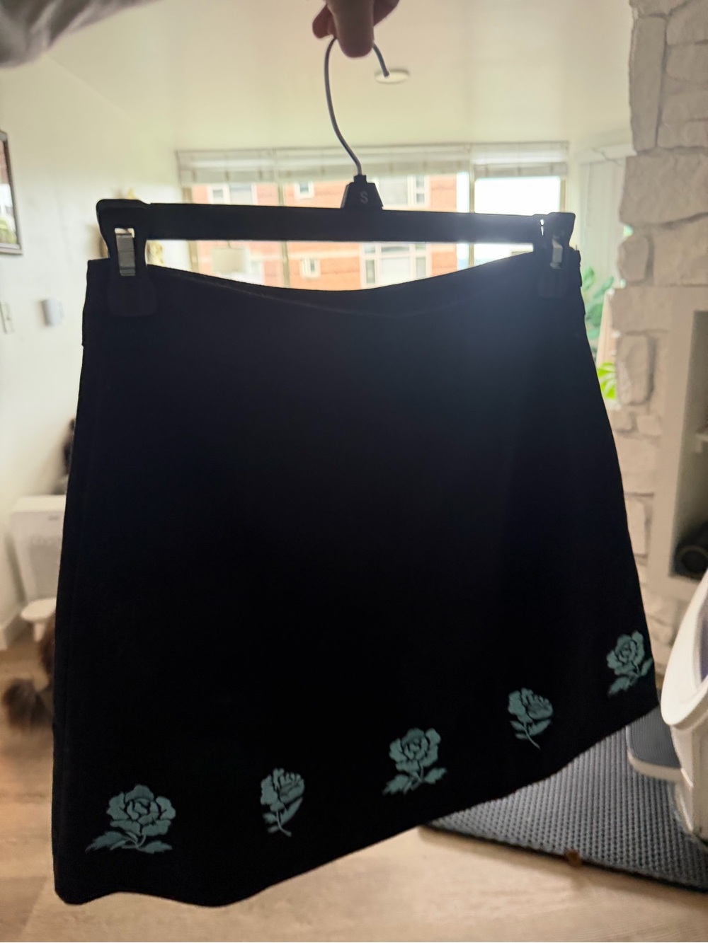 KLING Spanish Embroidered Black Skirt with Blue Rose Embroidery - Women
